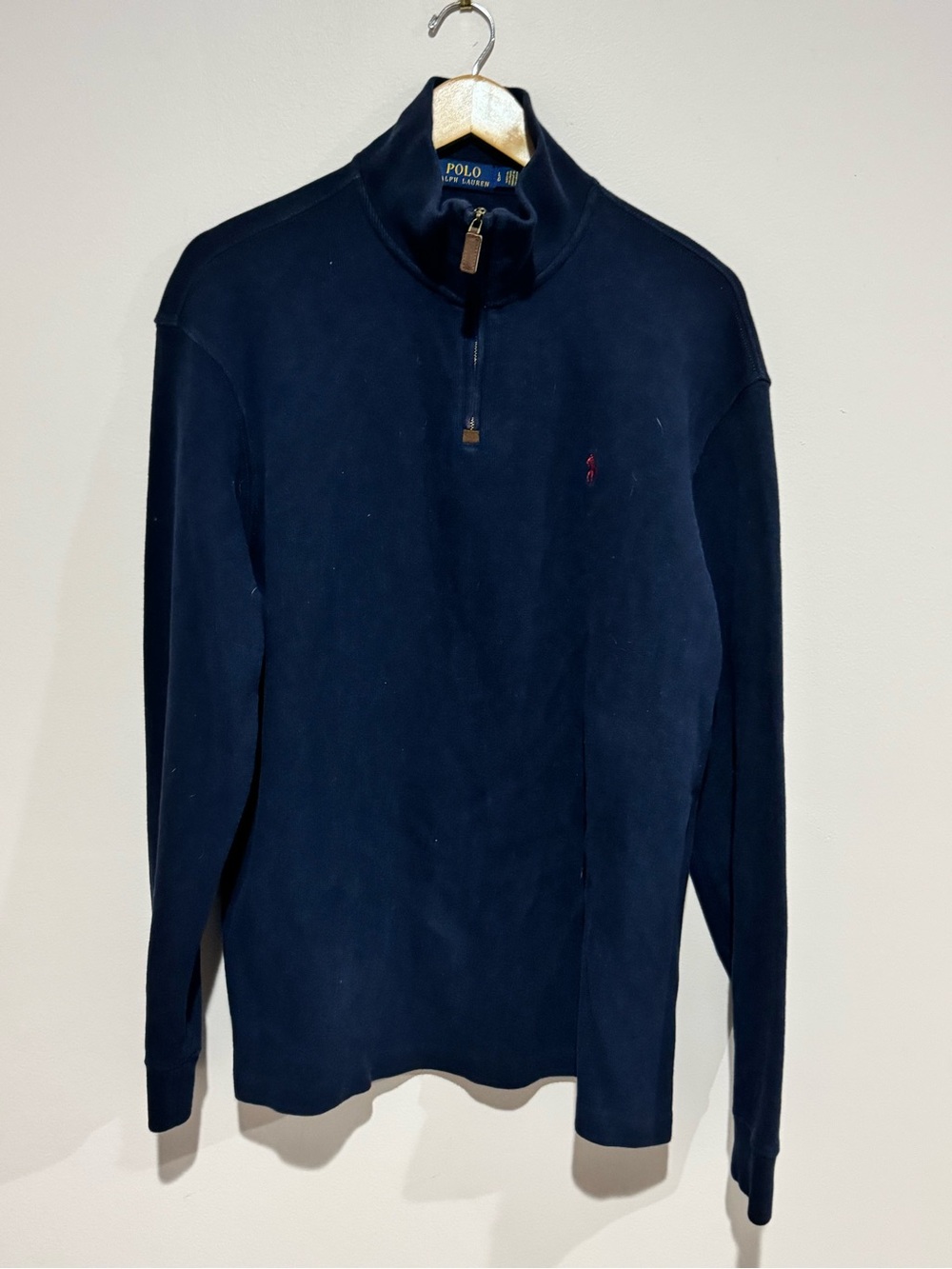 Polo Ralph Lauren Blue Tag  LG Navy 1/4 Zip Pullover 100% Cotton Preppy